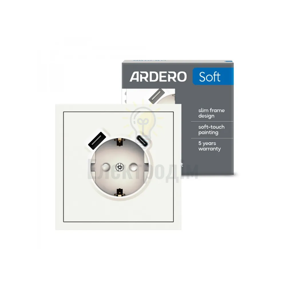 ER123USB-W розетка із заземленням 16А із USB-A та Type-C, механізм білий Soft 80724 