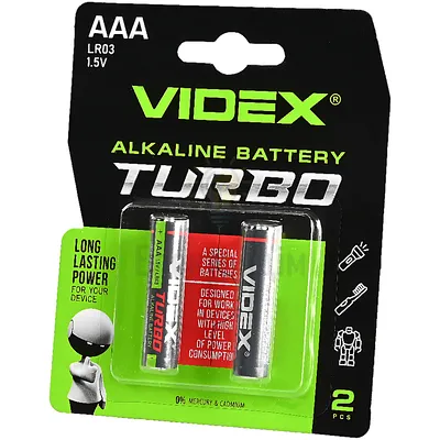Батарейка Videx Батарейка лужна ААА/LR03 (бл-2шт) Videx Turbo LR03T/AAA 2B — купити в Електродім