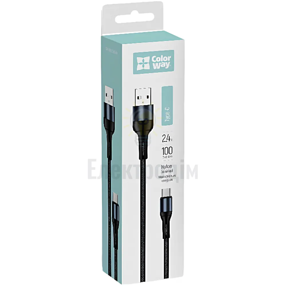 Кабель USB Type-C ColorWay CW-CBUC045-BK 2,4A 1м чорний CW-CBUC045-BK 