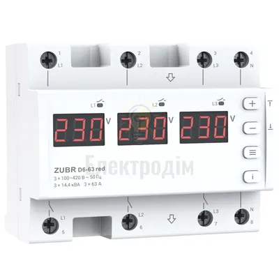 ZUBR Реле напруги RED 3ф D6-63 прямого включення 98031 — купити в Електродім