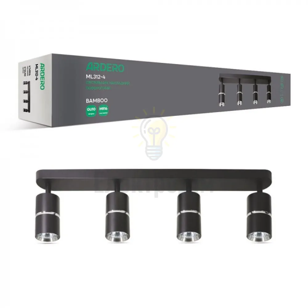 ML312-4 MR16/GU10, чорний+хром, четверний, поворотний, 4 x Ф55*100мм BAMBOO 80236 
