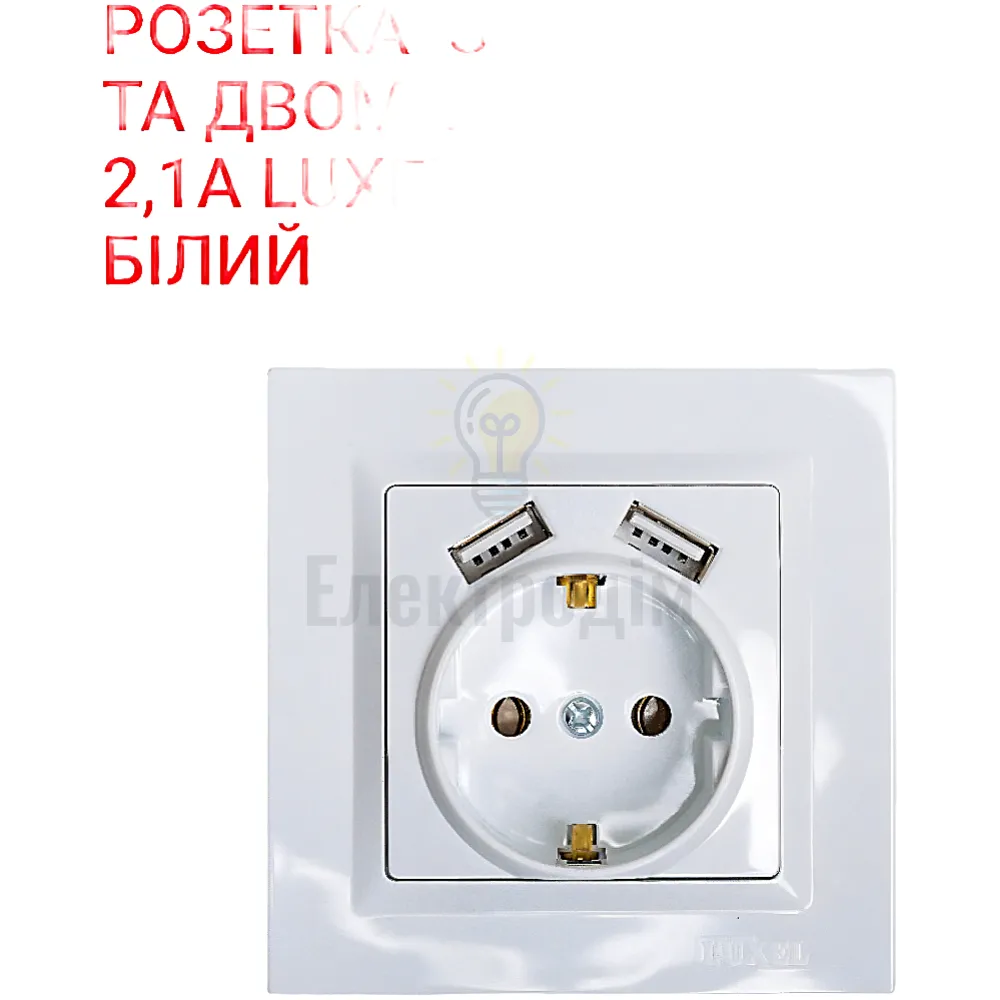 Білий розетка з заземленням та 2 USB JAZZ 9030 