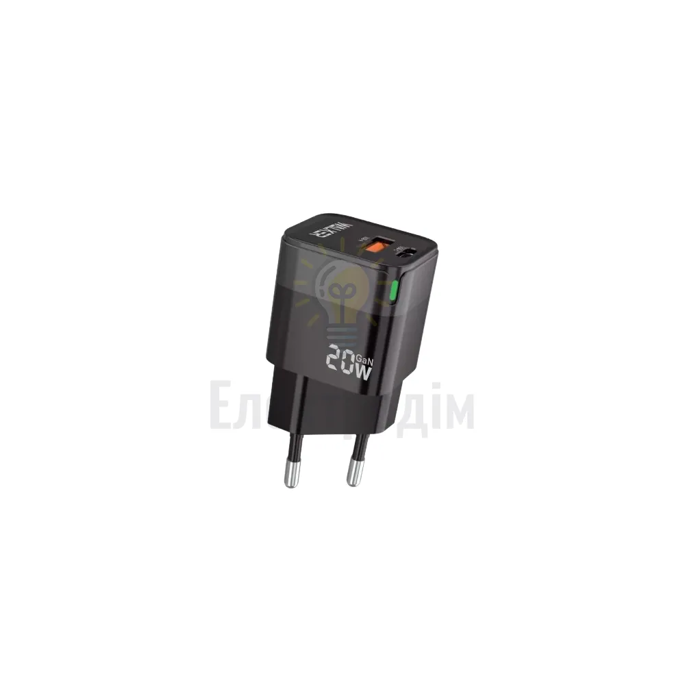 Зарядний пристрій мережевий USB/Type-C QC+PD 20W чорний WALKER WH-42 2710000283317 