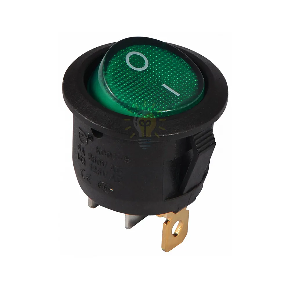 Перемикач KCD1-5-101N GR/B 220V 1 клав. круглий зелений з підсвічуванням  АСКО A0140040072 