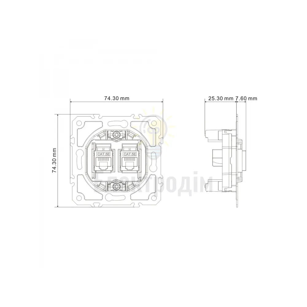 ER152PC-G розетка комп’ютерна подвійна, механізм сірий Soft 80775  - фото 2