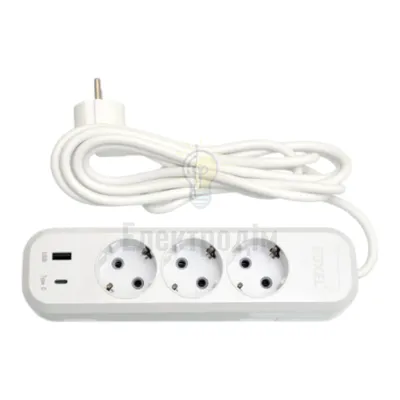 Подовжувач LUXEL 3 гнізда 3М подовжувач земля + USB+Type C 7163 — купити в Електродім