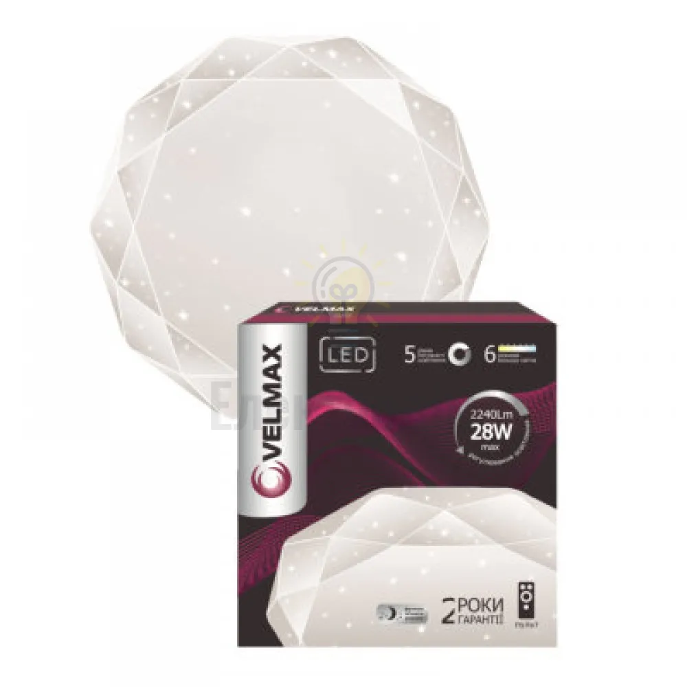 LED світильник VELMAX V-CL-DIAMOND, 30W, smart, 3000K-6500K, 2400Lm, пульт ДК. 23-41-03-1 