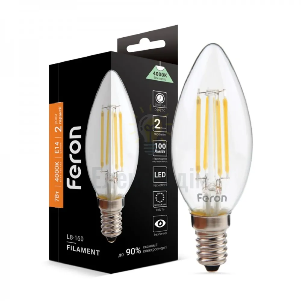 Світлодіодна лампа Filament LB-160 C37 230V 7W 700Lm  E14 4000K 40083 