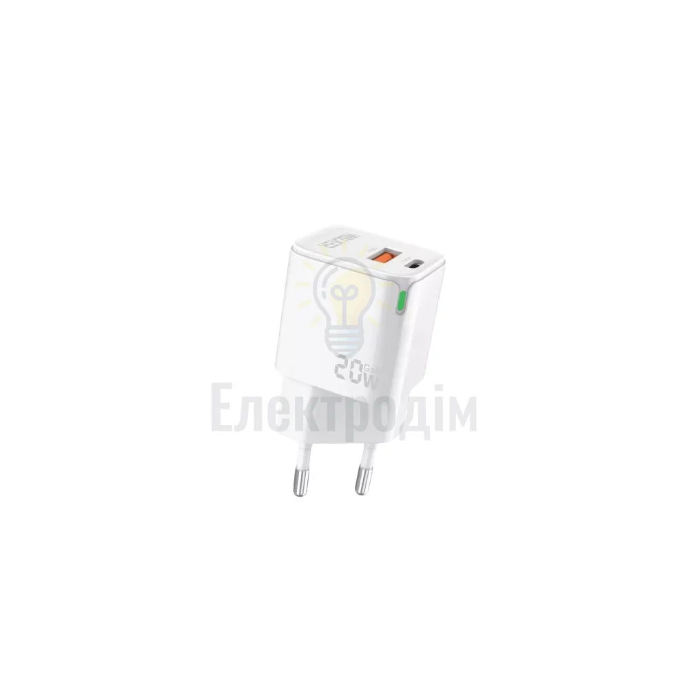 Зарядний пристрій мережевий USB/Type-C QC+PD 20W білий WALKER WH-42 2710000283355 