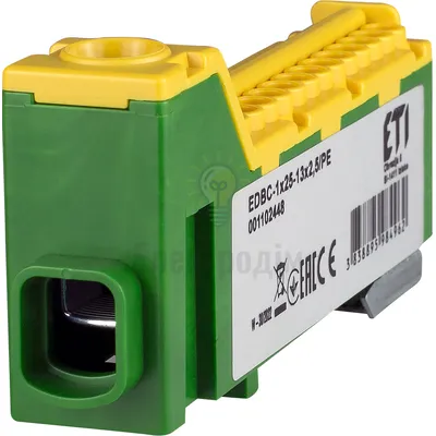Блок розподільчий EDBC-1x25-13x2,5/PE (63A, 1000V AC/1500V DC, IN: 1x25, OUT: 13x2,5;  жовт.-зел.) 1102448 — купити в Електродім