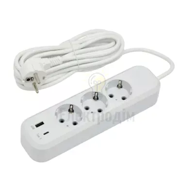 Подовжувач LUXEL 3 гнізда 5М подовжувач земля + USB+Type C 7165 — купити в Електродім