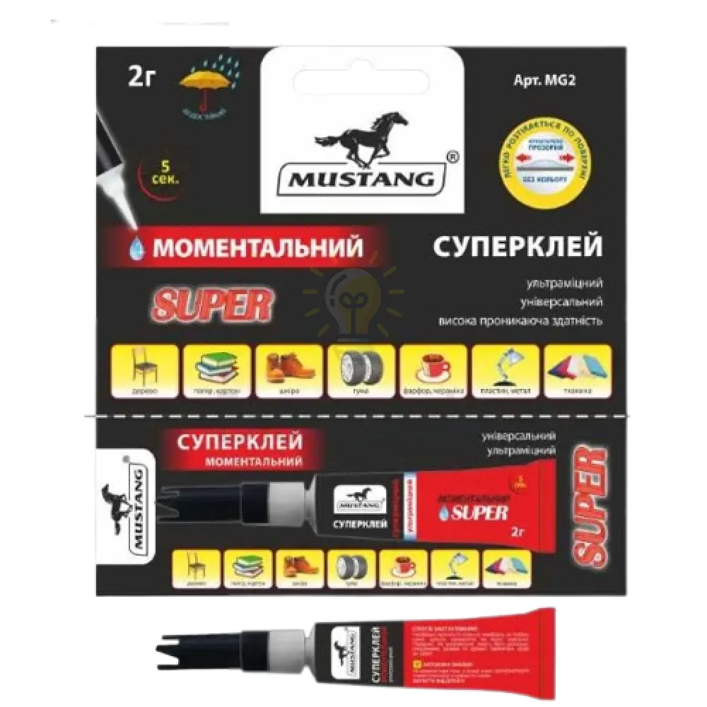 Суперклей ТМ Мустанг МОМЕНТАЛЬНИЙ 3г тюбик 