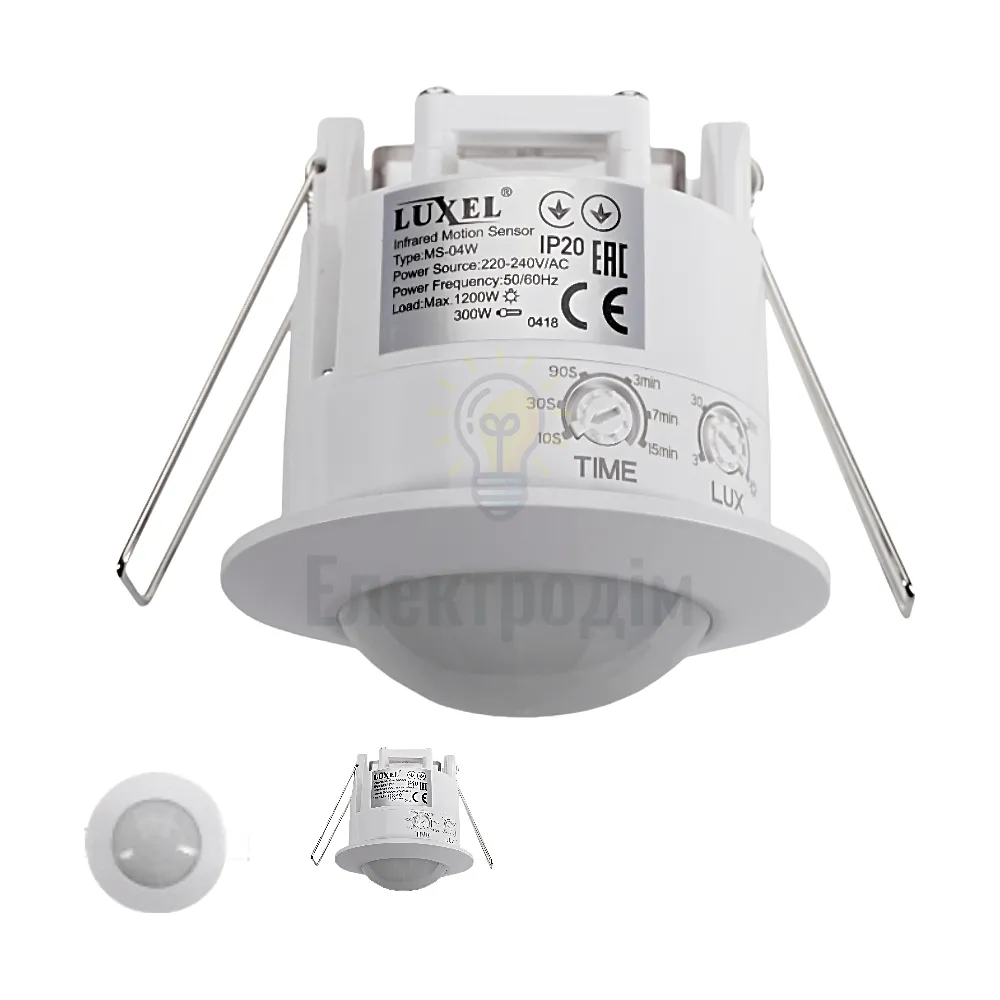 Датчик руху 0,5Вт,IP20, 3-2000 LUX MS-04W Luxel 