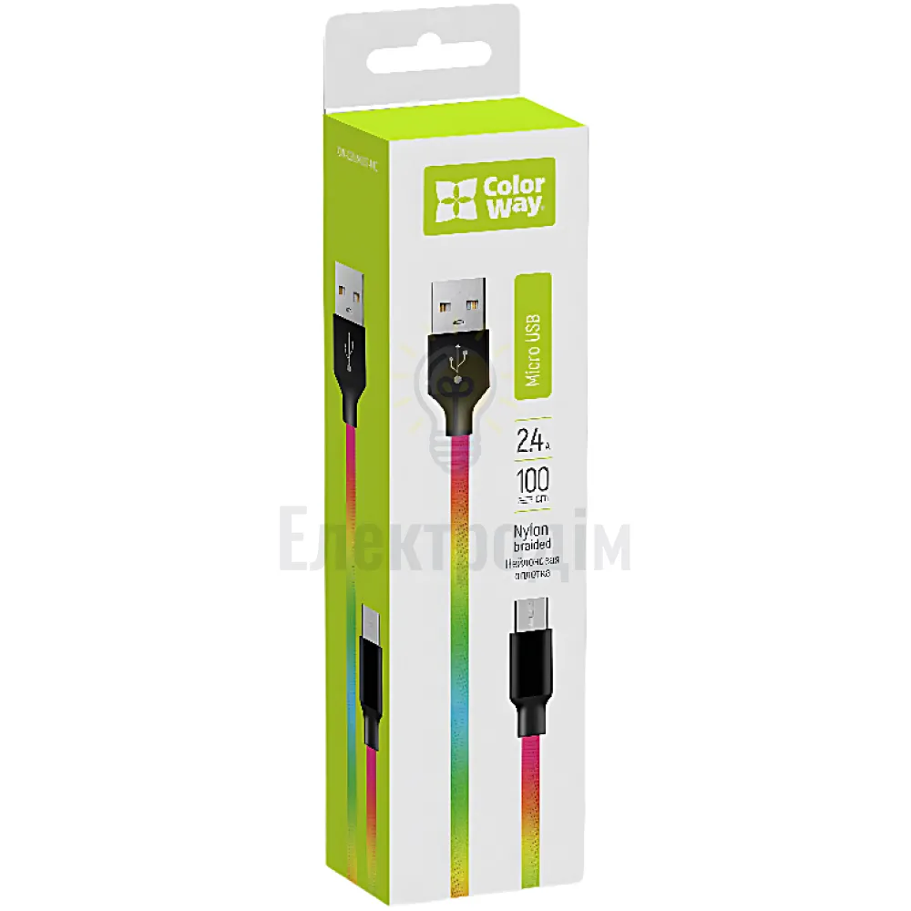 Кабель USB MicroUSB ColorWay 2,4A 1м різнокольоровий CW-CBUM017-MC 