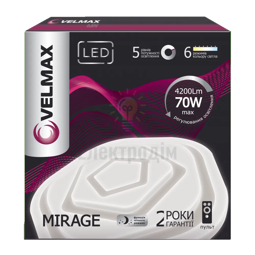 LED св-к VELMAX V-CL-MIRAGE, 70W, smart, 3000K-6500K, 4200Lm, пульт ДК 23-42-83 