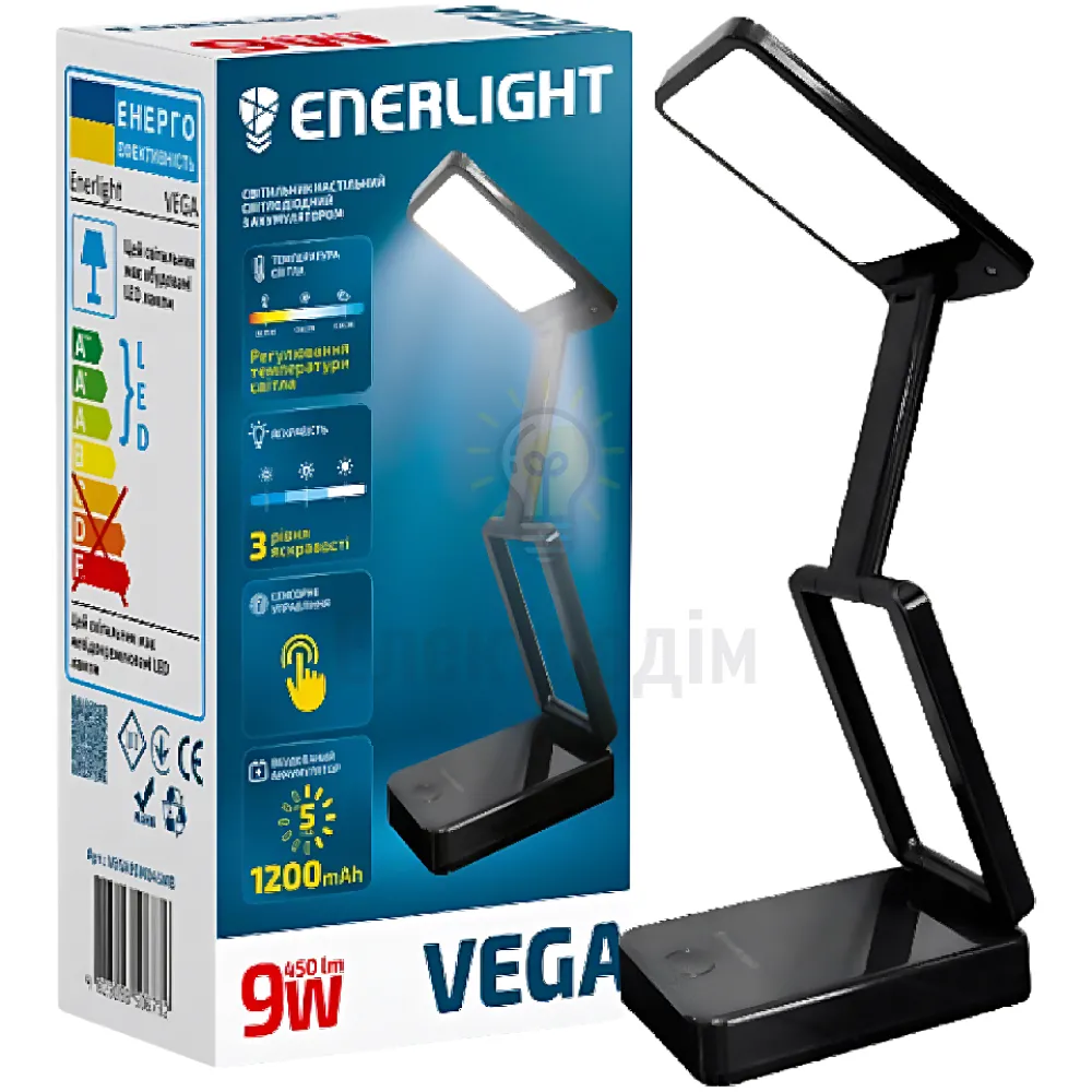 Лампа настільна LED 9W 3000-6000K з акумулятором чорний VEGA9SMD45MB 
