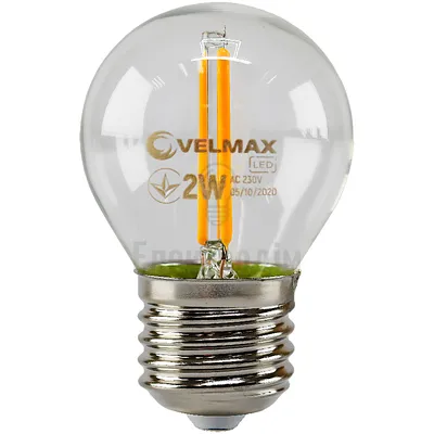 LED лампа філаментна VELMAX V-Filament-G45, 2W, E27, помаранчевий, 200Lm 21-41-35 — купити в Електродім