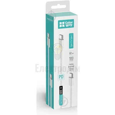 Кабель USB PD Type-C/Type-C ColorWay CW-CBPDCC061-GR 3,0A 1м сірий CW-CBPDCC061-GR — купити в Електродім