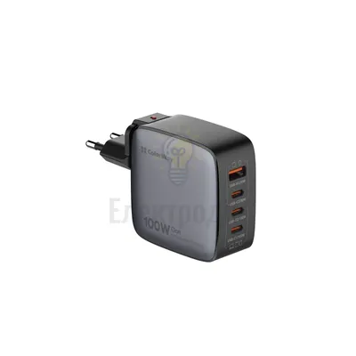 Зарядний пристрій мережевий USB/3Type-C PD 100W чорний GaN ColorWay CW-CHS047PD-BK — купити в Електродім