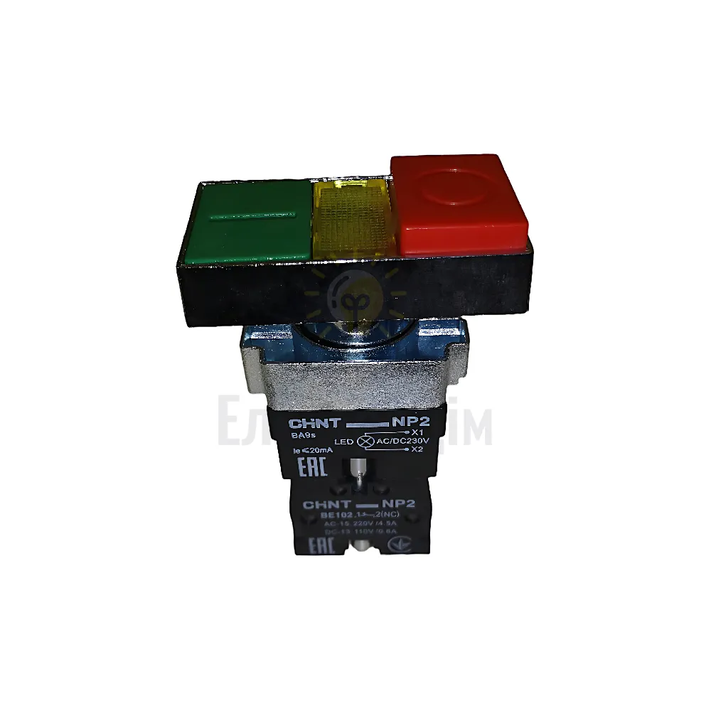 Chint Кнопка NP2-BW8465 1NO+1NC 220В LED Зелена+Червона 573829 