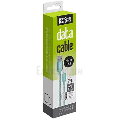 Кабель USB MicroUSB ColorWay CW-CBUM009-MT 2,4A 2м м'ятний CW-CBUM009-MT — купити в Електродім