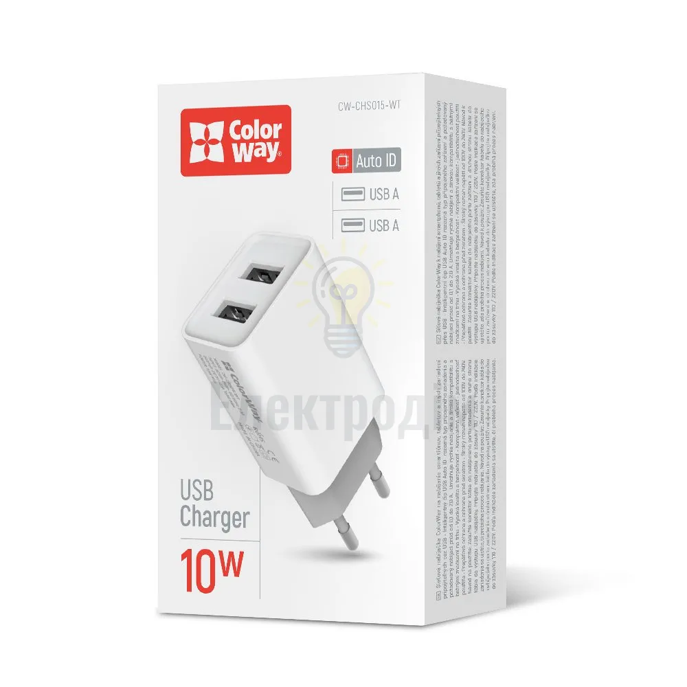 Зарядний пристрій мережевий 2USB 2,1А 10W білий ColorWay CW-CHS015-WT CW-CHS015-WT 