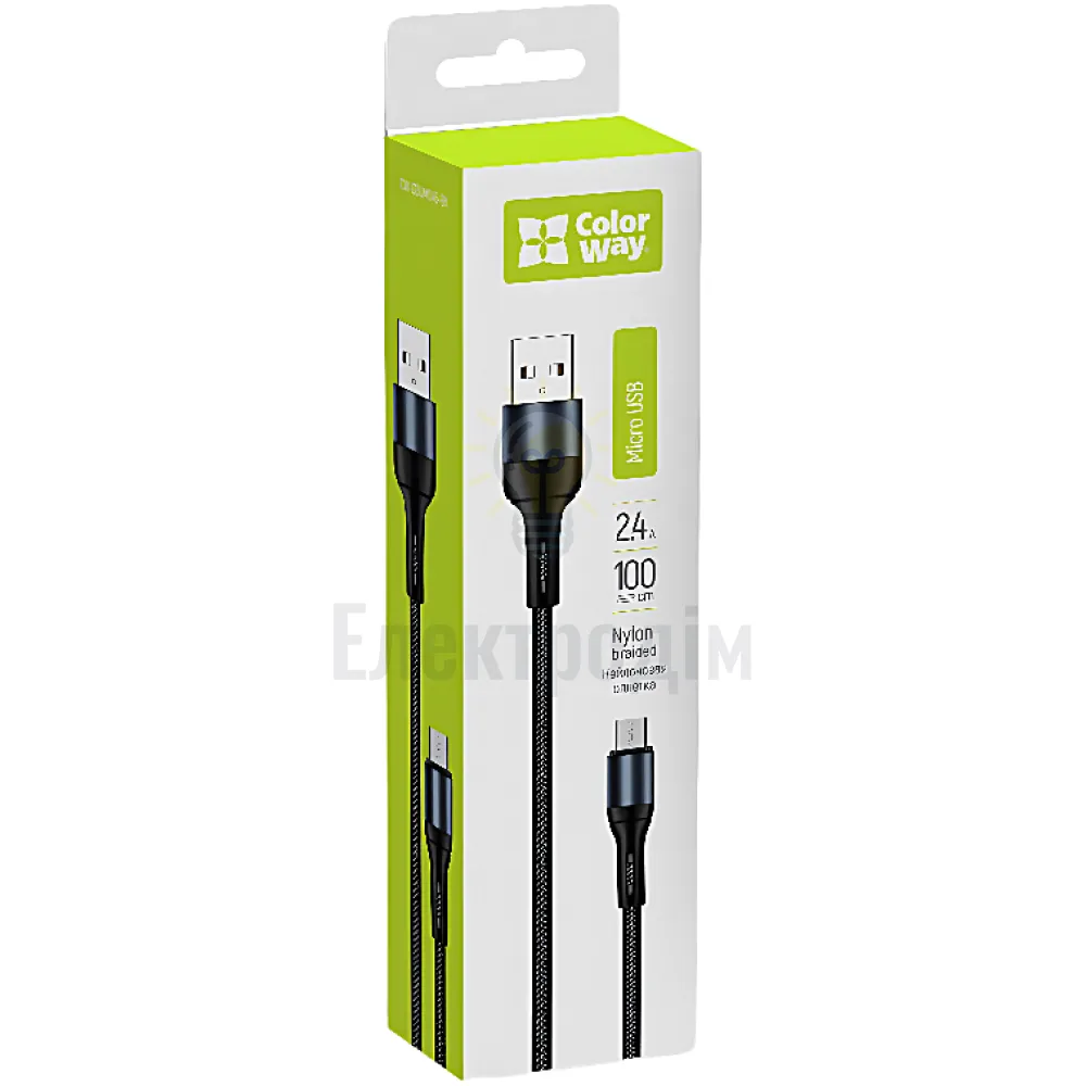 Кабель USB MicroUSB ColorWay 2,4A нейлонова оплітка 1м чорний CW-CBUM045-BK 