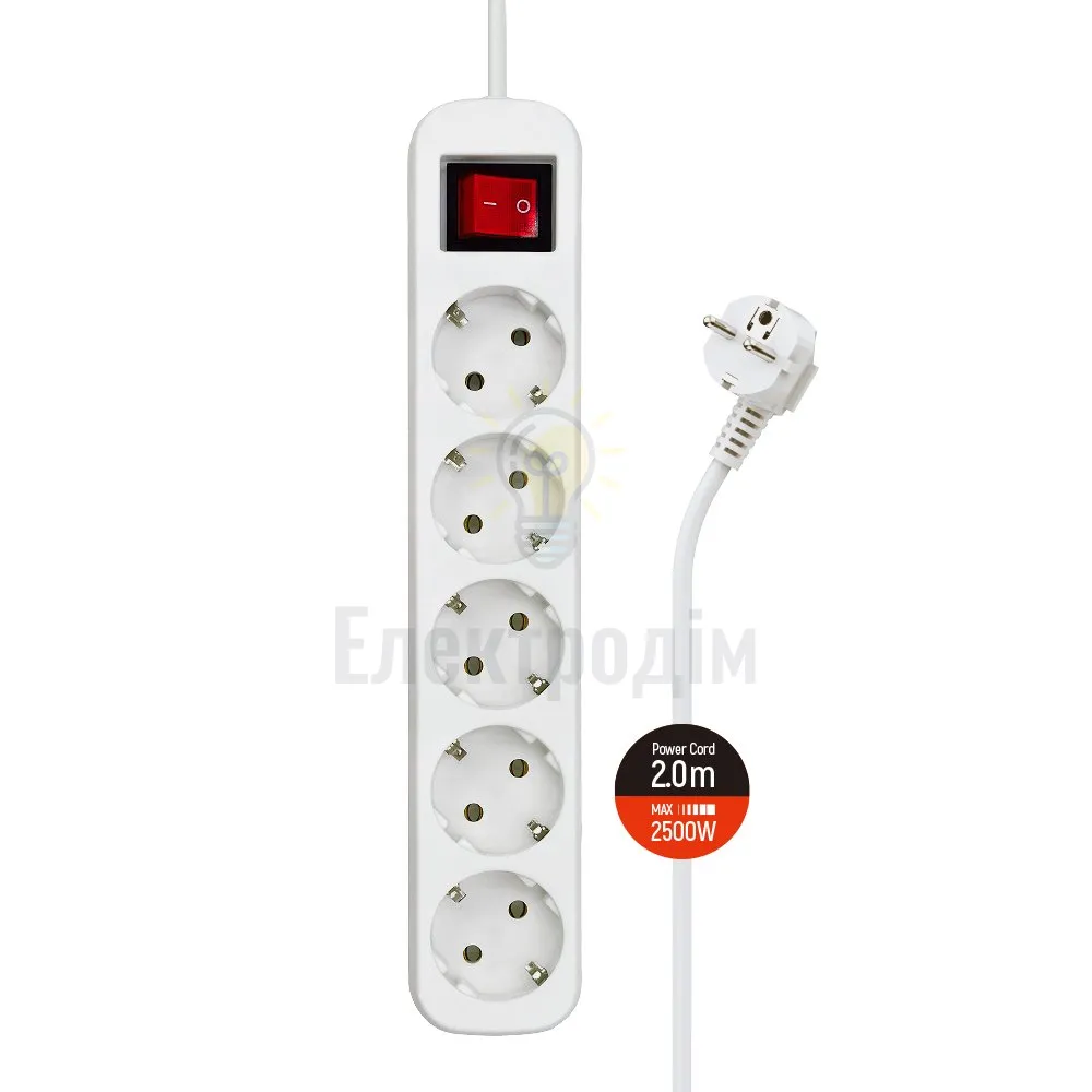 Подовжувач ColorWay Фільтр мережевий 5 розеток 2м білий CW-PSEA52W ColorWay CW-PSEA52W  - фото 7