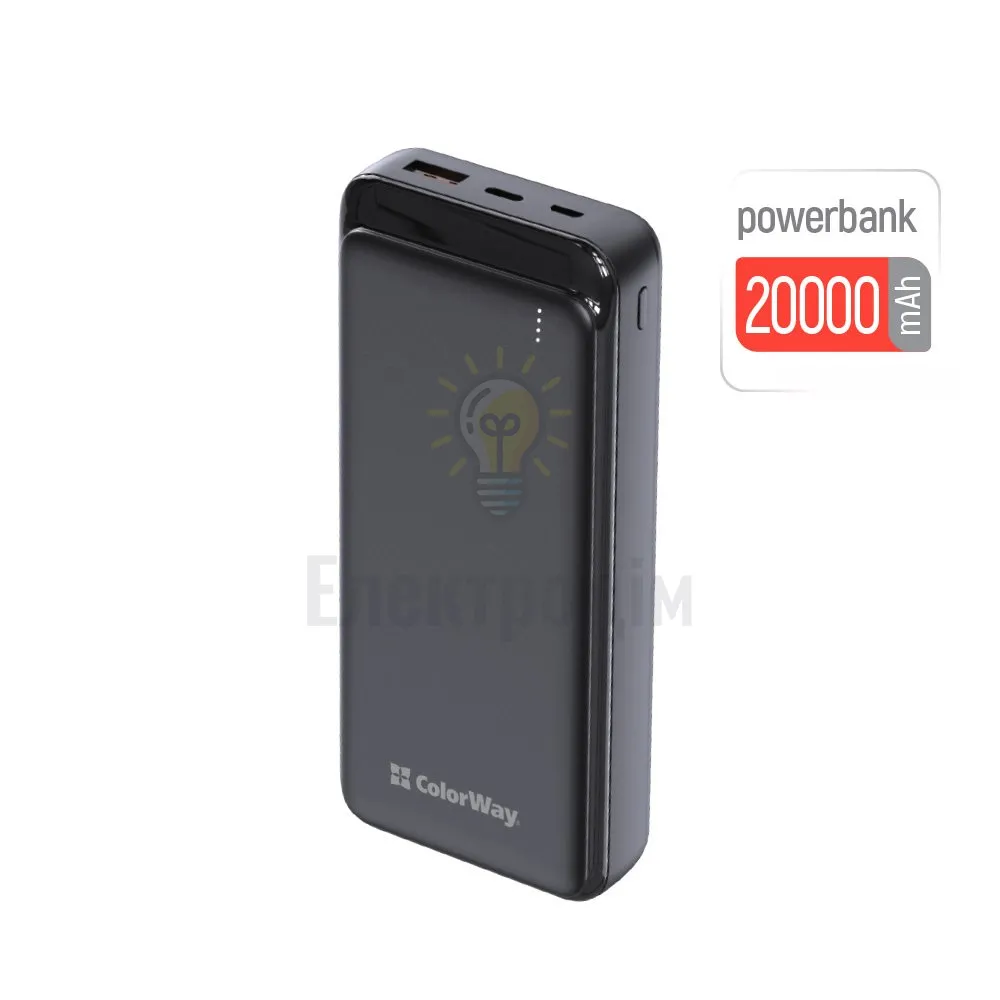 Павербанк 20000 mAh ColorWay CW-PB200LPG3BK-PD 20W QC+PD slim чорний CW-PB200LPG3BK-PD  - фото 3