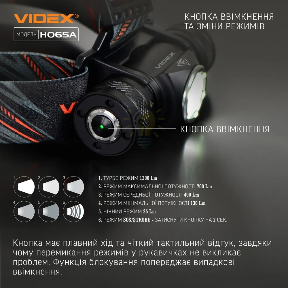 Налобный светодиодный фонарик VIDEX 1200Lm 5000K VLF-H065A  - фото 2