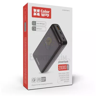 Павербанк 20000 mAh ColorWay CW-PB200LPG3BK-PD 20W QC+PD slim чорний CW-PB200LPG3BK-PD — купити в Електродім
