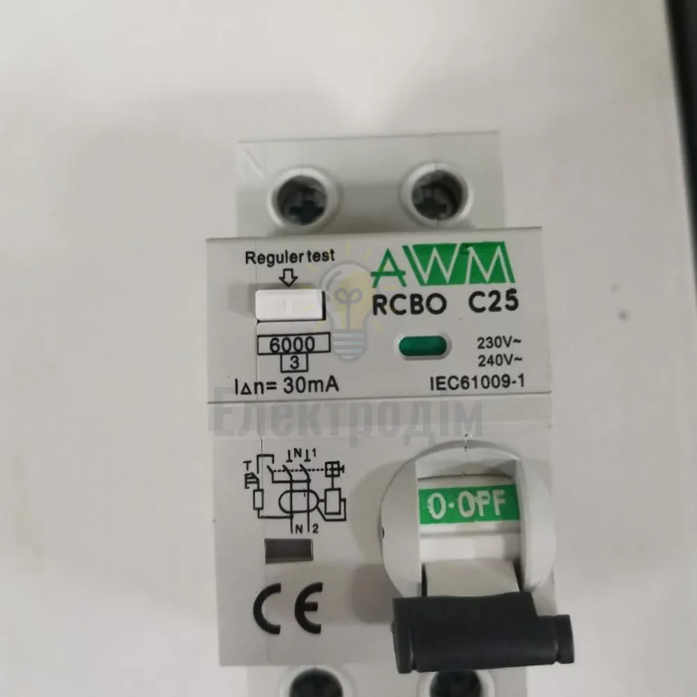 Дифю.автоматичний вимикач AWM 1p+N 25A C 30мА, 2м 889 