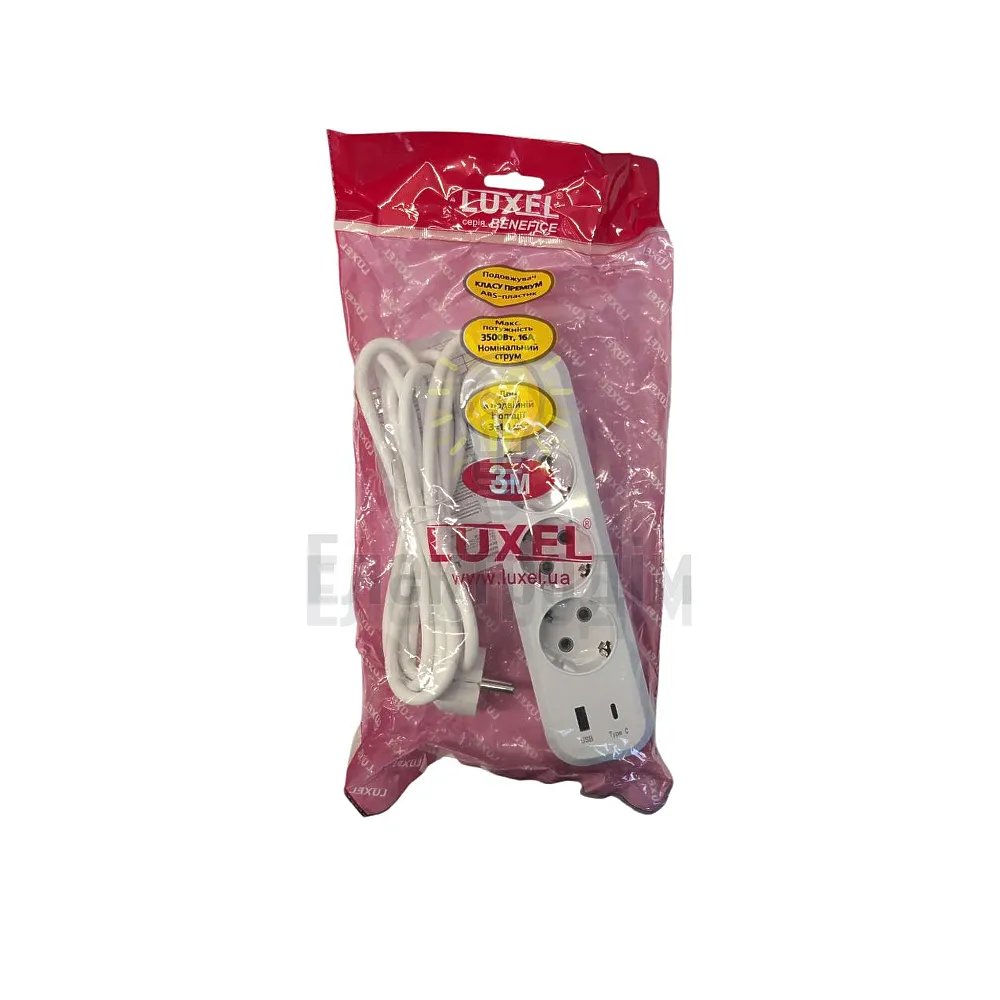 Подовжувач LUXEL 3 гнізда 3М подовжувач земля + USB+Type C 7163  - фото 1