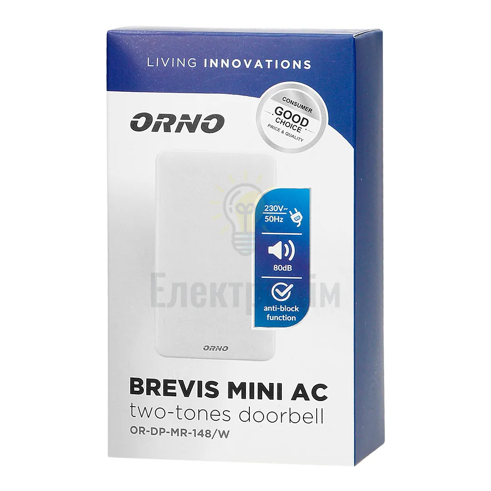 Дзвінок 220V, дін/дон, 80дБ, 60W, ІР20, відкр/у, ORNO 72-02-25 