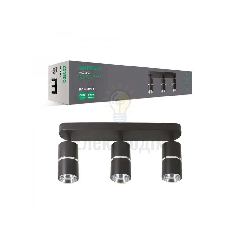 ML312-3 MR16/GU10, чорний+хром, потрійний, поворотний, 3 x Ф55*100мм BAMBOO 80234 