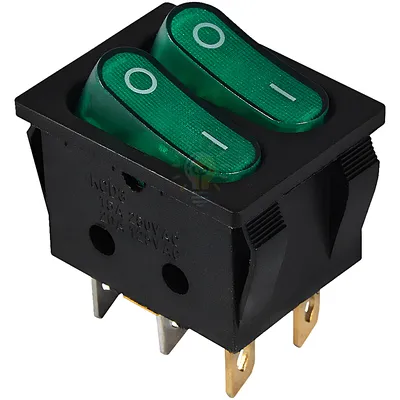 Перемикач KCD2-5-2101N GR/B 220V 2 клав. зелений з підсвічуванням  АСКО A0140040118 — купити в Електродім