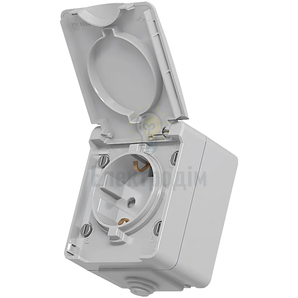 VIDEX BINERA IP65 розетка зовнішня одинарна із заземленням сіра VF-BNW21G-G 
