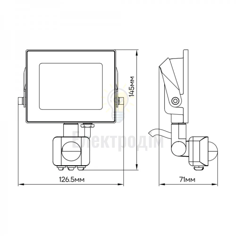 LL-2020ARD 20W з датчиком 1600Lm 6500K (145*126,5*71мм) чорний IP65 80022  - фото 1