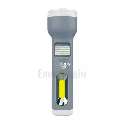 LED ліхтар ручний акумуляторний LEBRON L-HL-30, ABS, сірий, 1W + 1W COB, USB, 1200mAh Li-Ion 15-15-30 — купити в Електродім