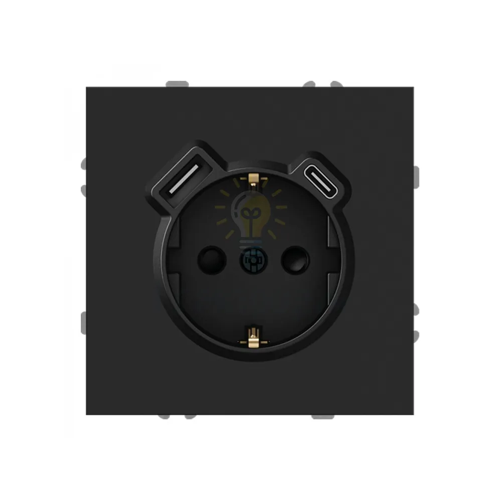 ER123USB-B розетка із заземленням 16А із USB-A та Type-C, механізм чорний Soft 80750  - фото 2