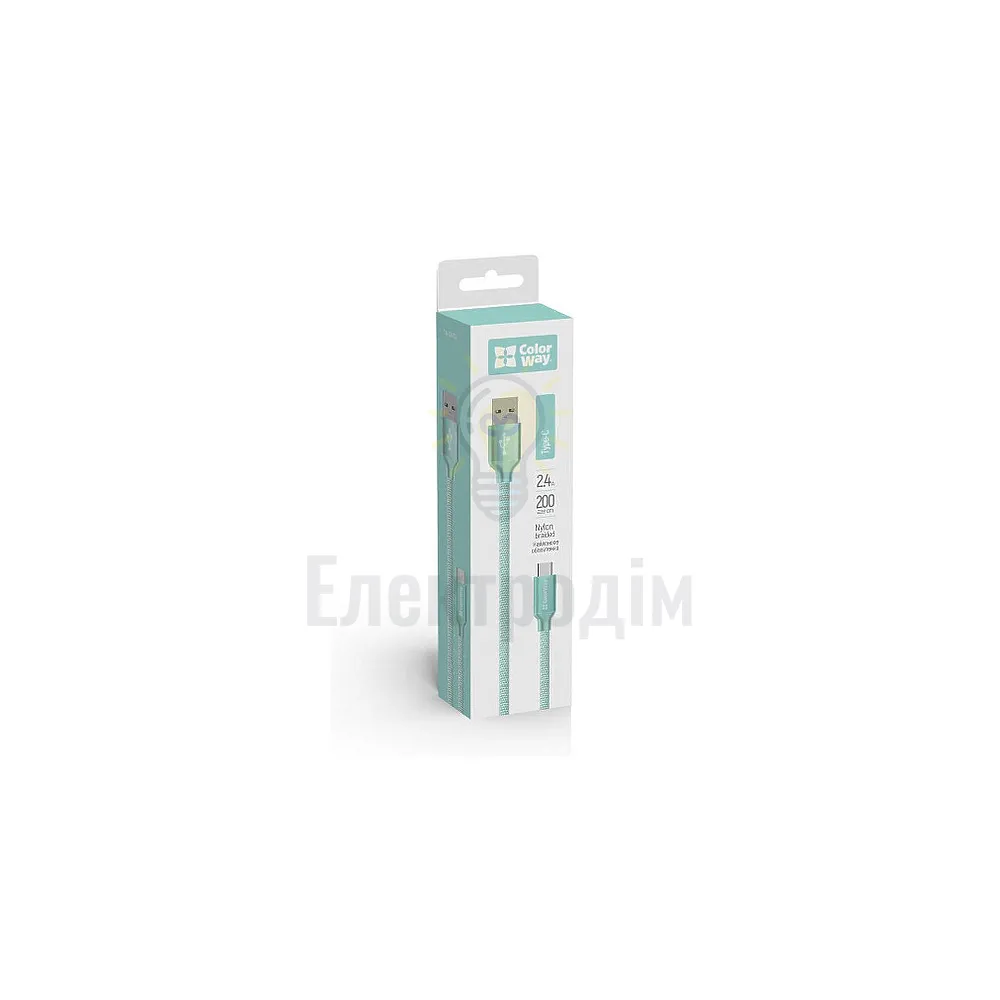Кабель USB Type-C ColorWay CW-CBUC008-МТ 2,4A 2м мятний CW-CBUC008-MT  - фото 1