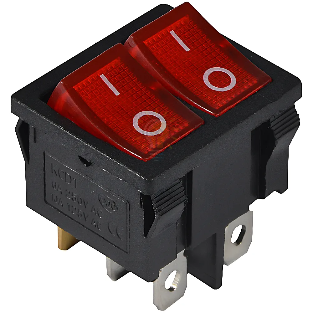 Перемикач KCD1-6-2101N R/B 220V 2 клав. червоний з підсвічуванням  АСКО A0140040084 