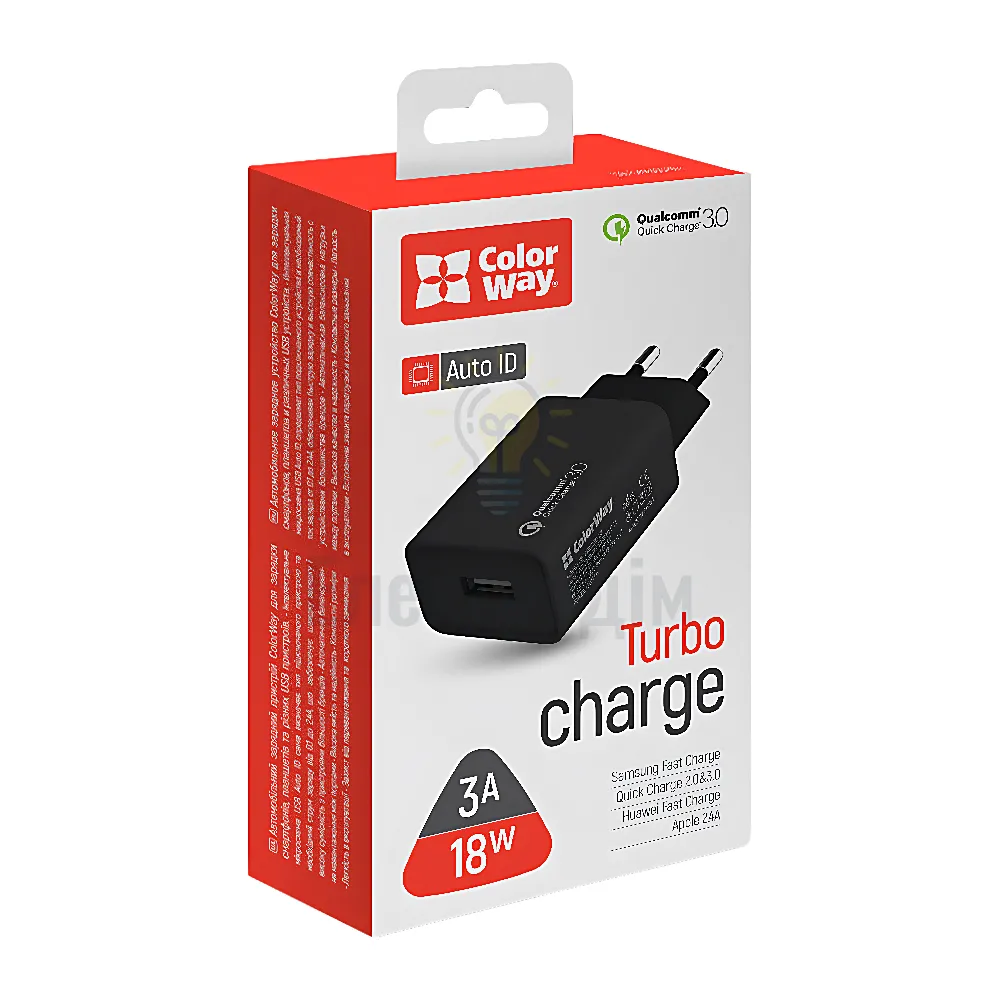 Зарядний пристрій мережевий USB 3,0A QC 18W чорний ColorWay CW-CHS013Q-BK CW-CHS013Q-BK 