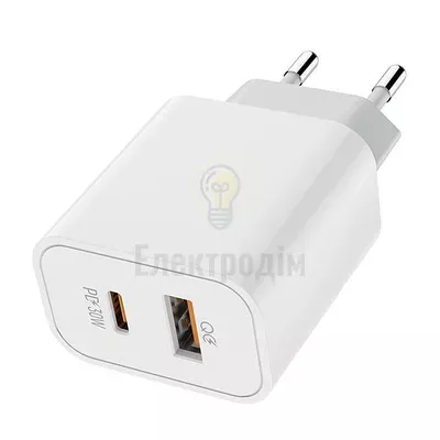 Зарядний пристрій мережевий USB/Type-C 3,0A QC+PD 30W білий ColorWay CW-CHS037PD-WT — купити в Електродім