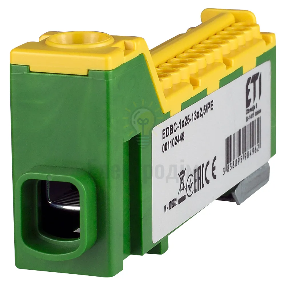 Блок розподільчий EDBC-1x25-13x2,5/PE (63A, 1000V AC/1500V DC, IN: 1x25, OUT: 13x2,5;  жовт.-зел.) 1102448 